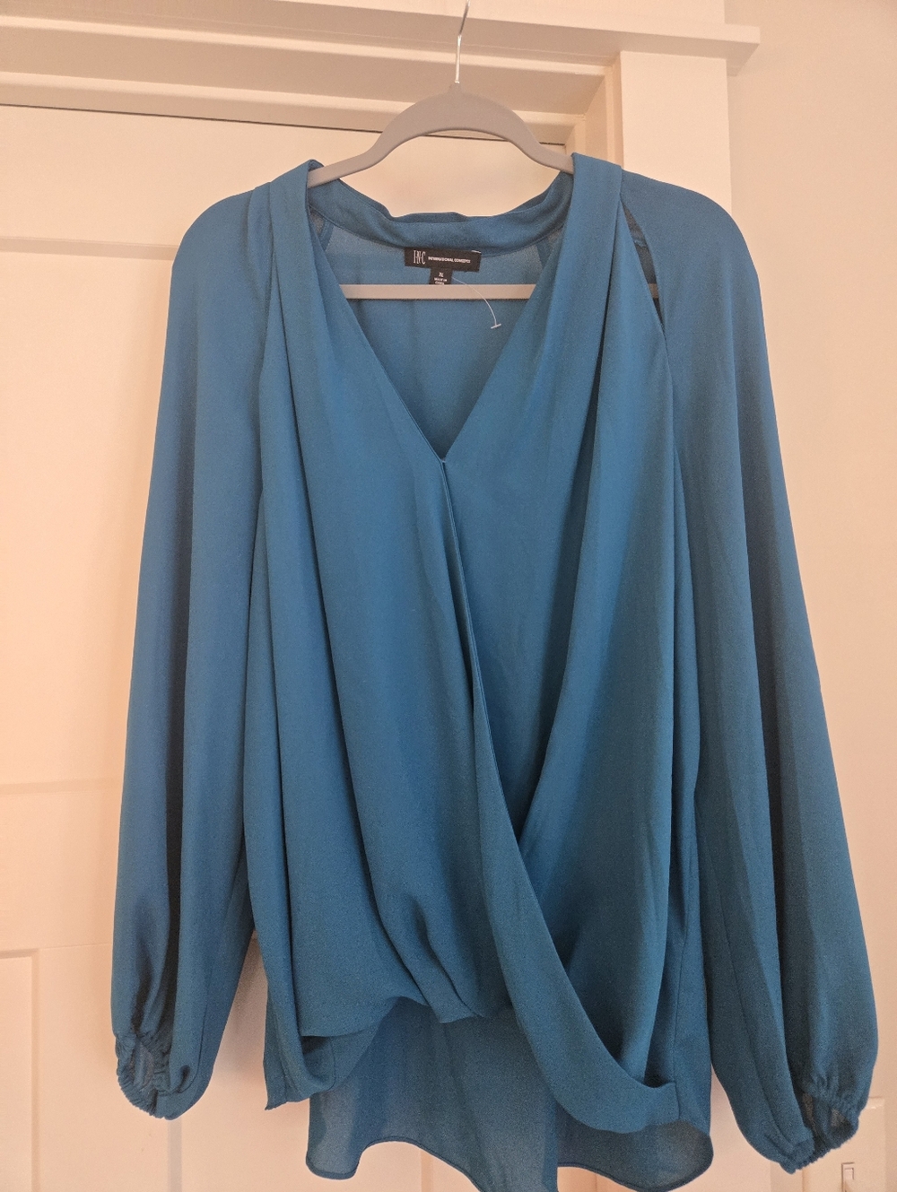 INC International Concepts  Teal Draped Surplice Long-Sleeve Blouse XL
